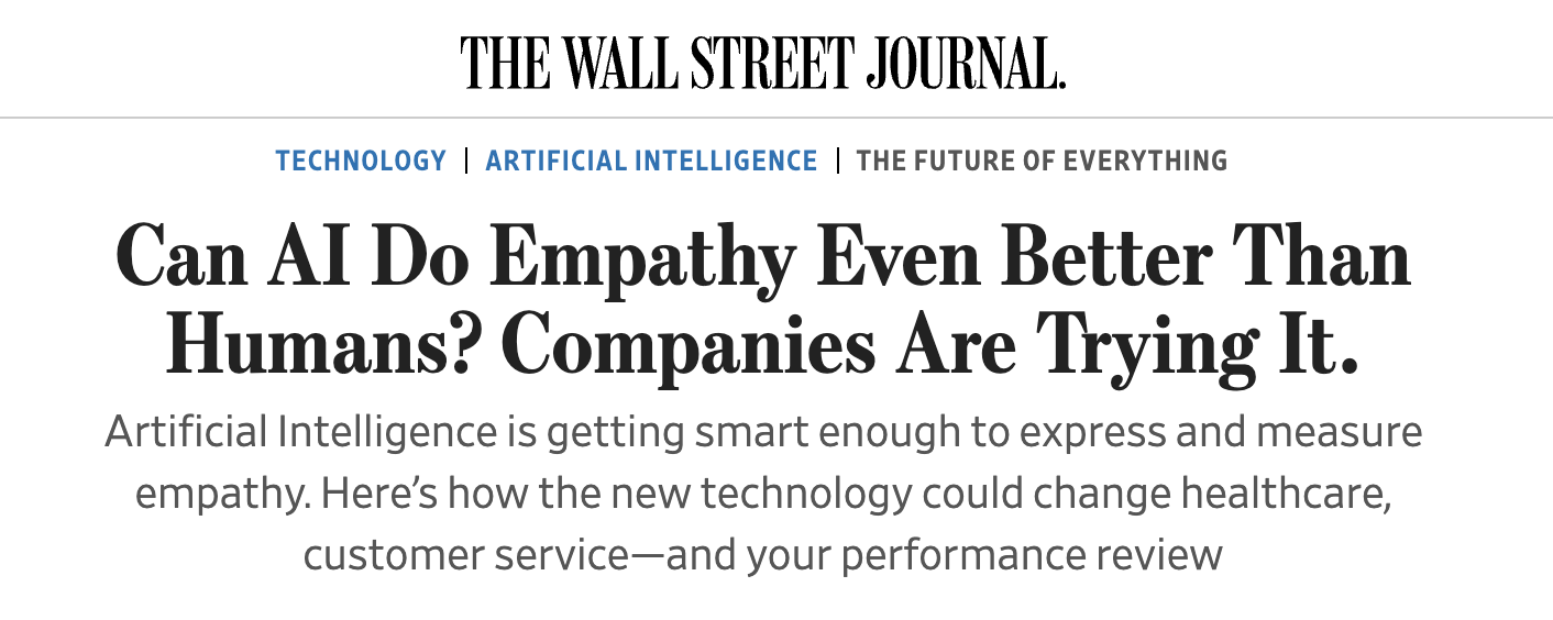 A Wall Street Journal headline reading 'Can AI do empathy even better than humans?'
